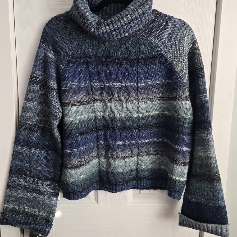 Elegant Blue Gradient Turtleneck Sweater